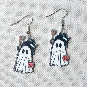Cute Witch Ghost Earrings, Halloween Earrings, Festive Earrings, Unique Earrings